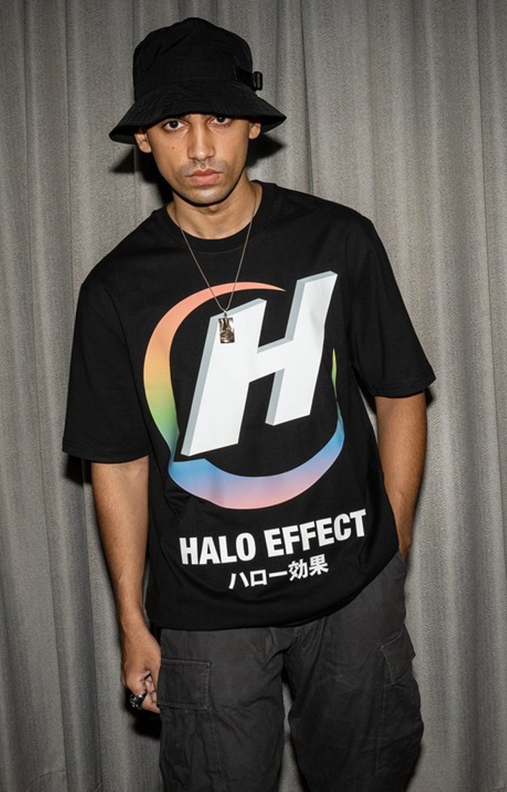 Halo Effect | Men's Black Cotton Typographic Oversized T-Shirts