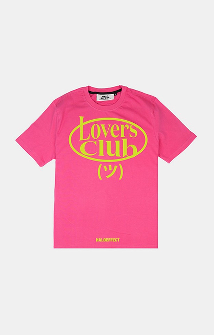 Women's Pink Cotton Typographic Oversized T-Shirts