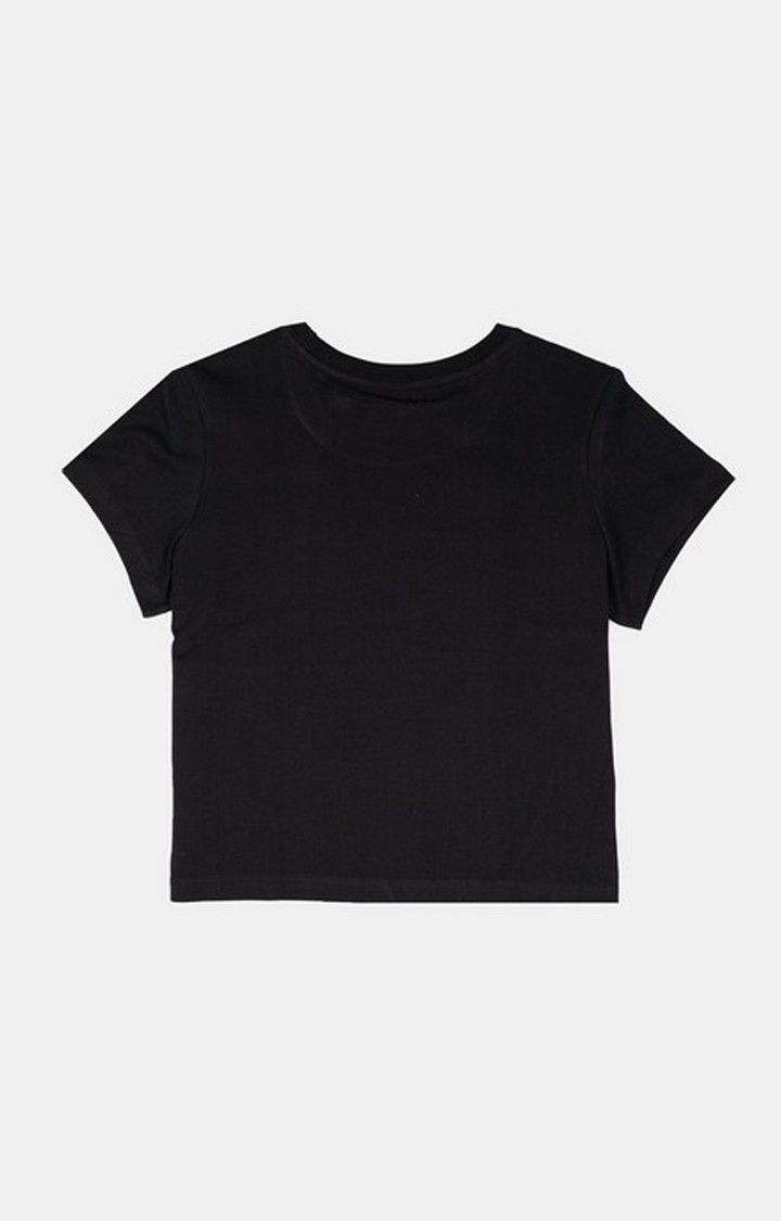 Women's Black Cotton Typographic Boxy T-Shirt