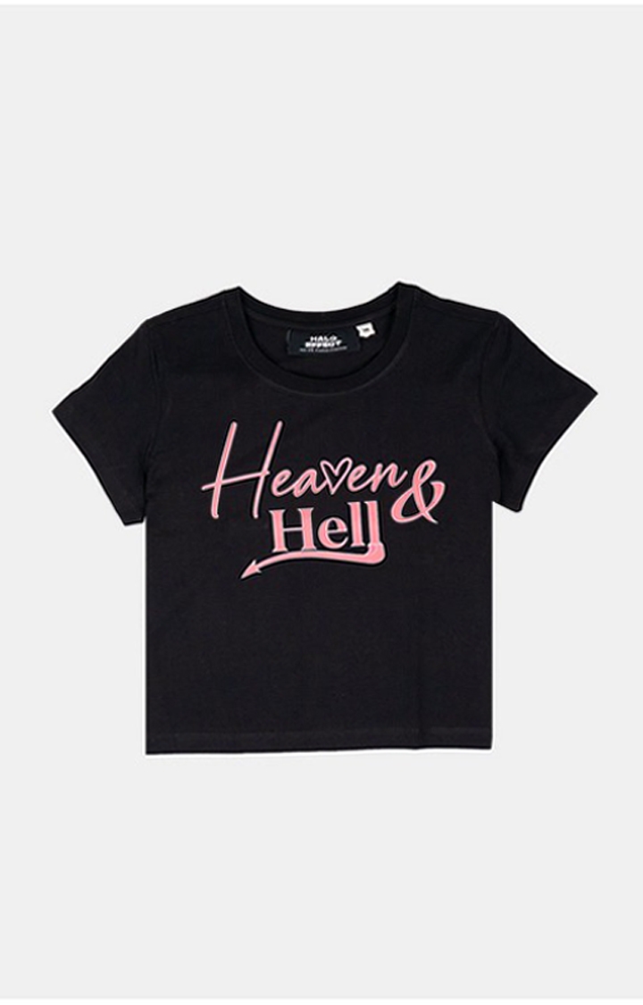 Women's Black Cotton Typographic Boxy T-Shirt