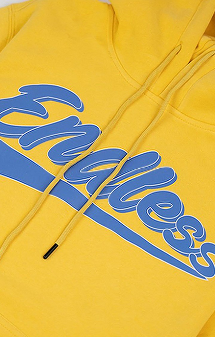 Women's Yellow Cotton Typographic Hoodies