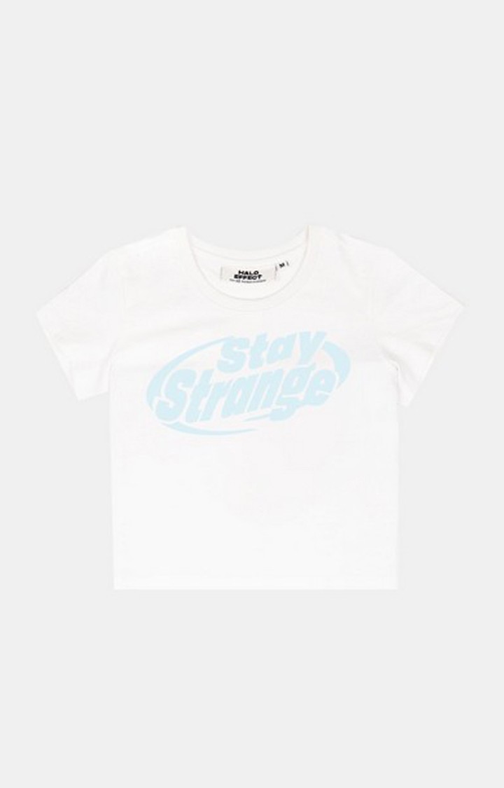 Women's White Cotton Typographic Boxy T-Shirt