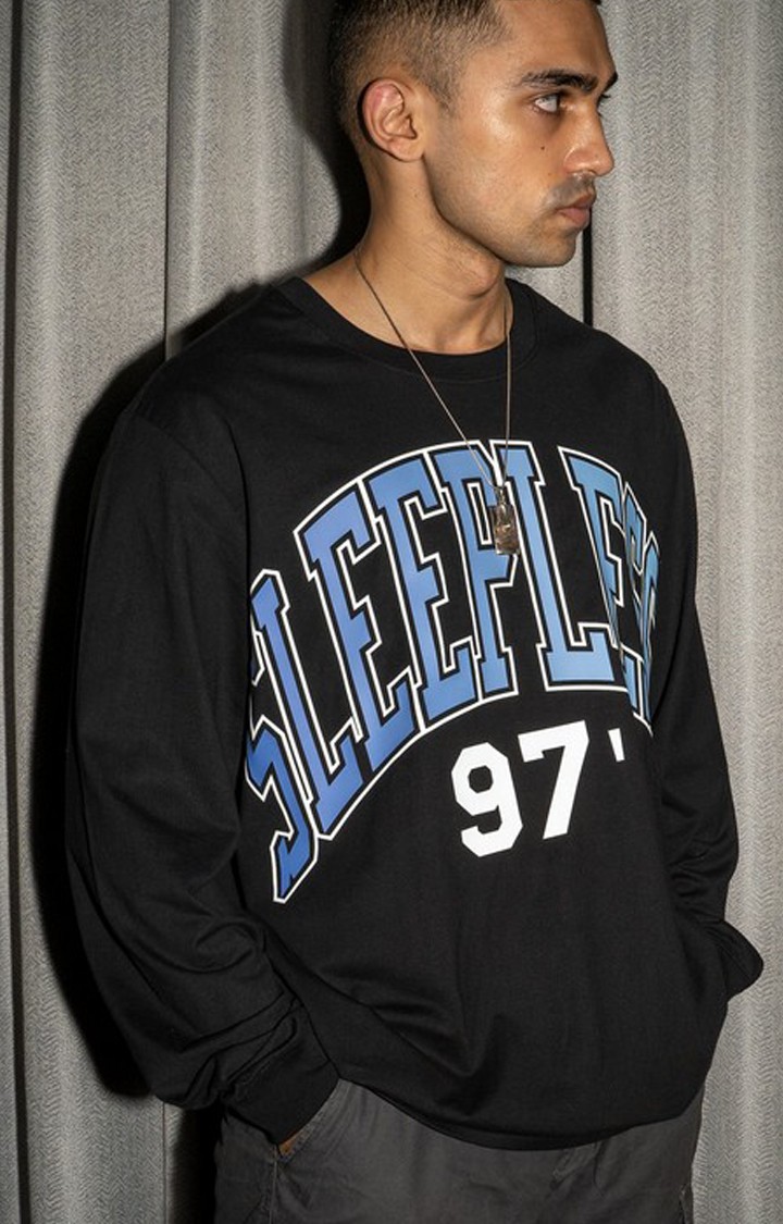 Men's Black Cotton Typographic Sweatshirts