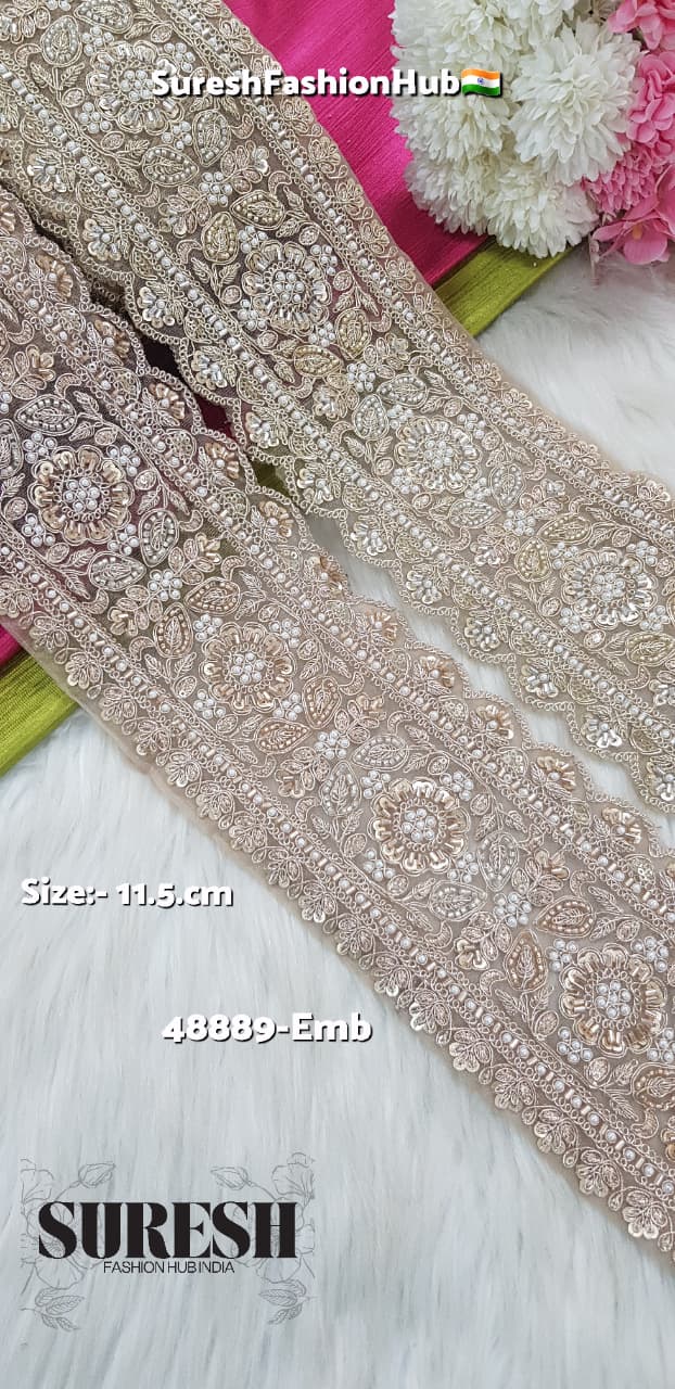 Rose Gold Royal Floral Handmade Machine Embroidery Lace – 48889-Emb