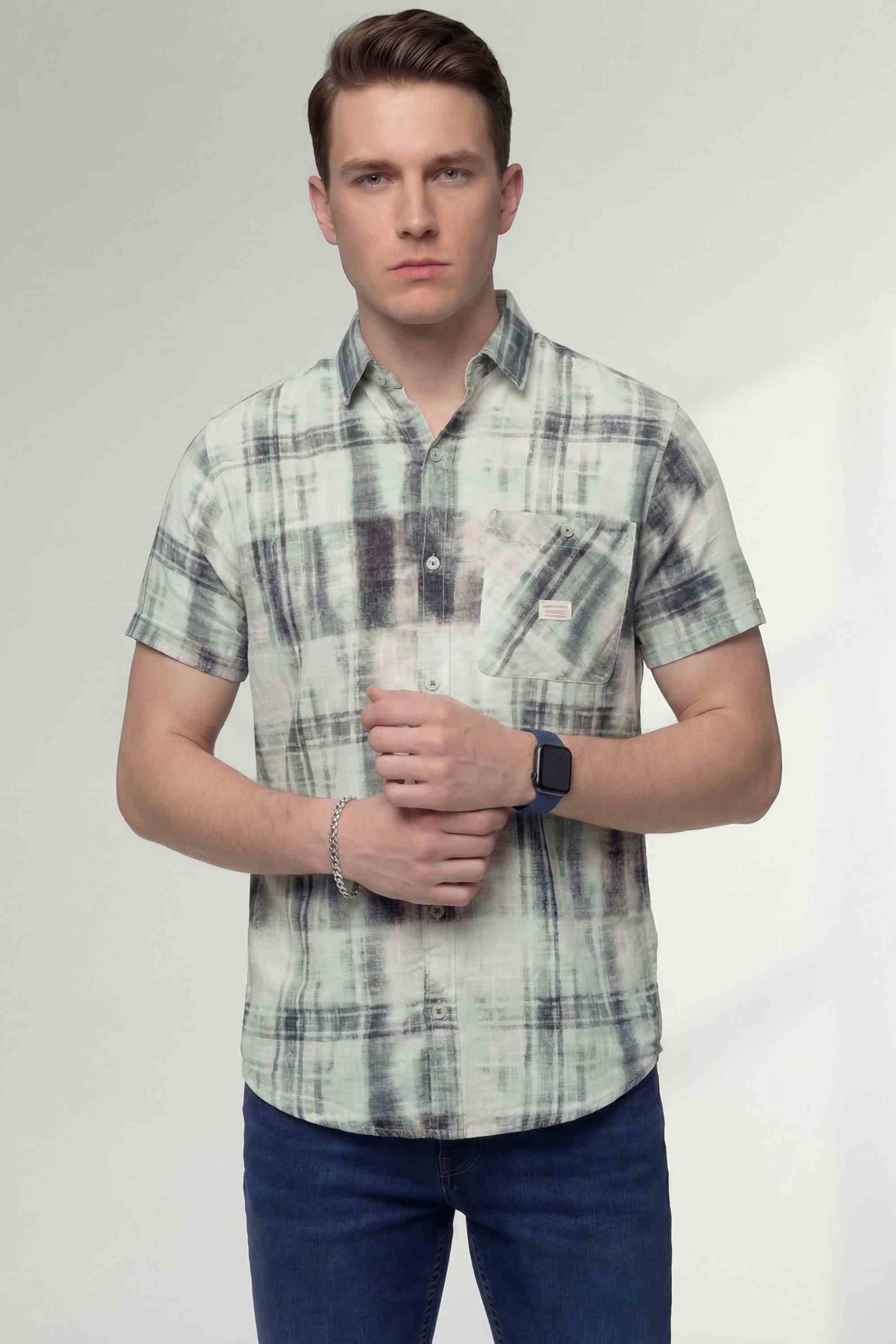 ALBION CASUAL GREY CHECK SHIRT
