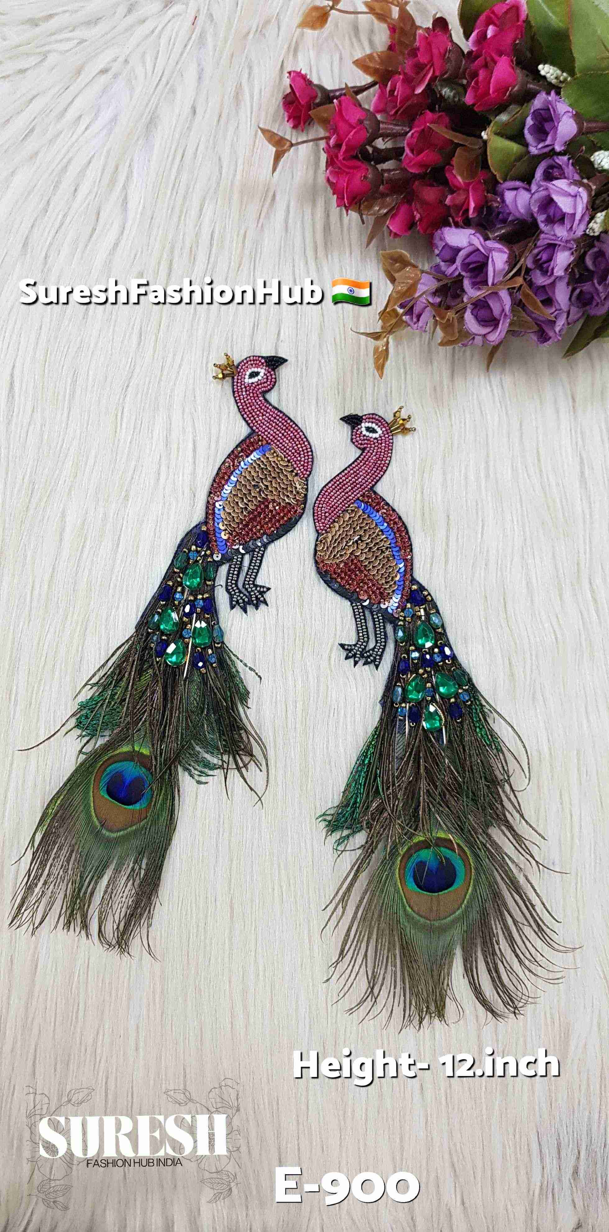 Cranberry Pink Peacock Patch – Right Facing | E-900