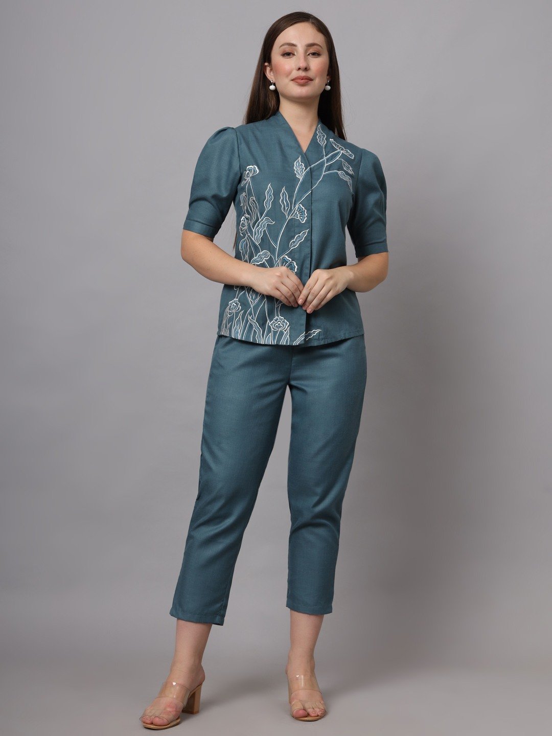 BLUE FLORAL EMBROIDERED CO-ORD SET