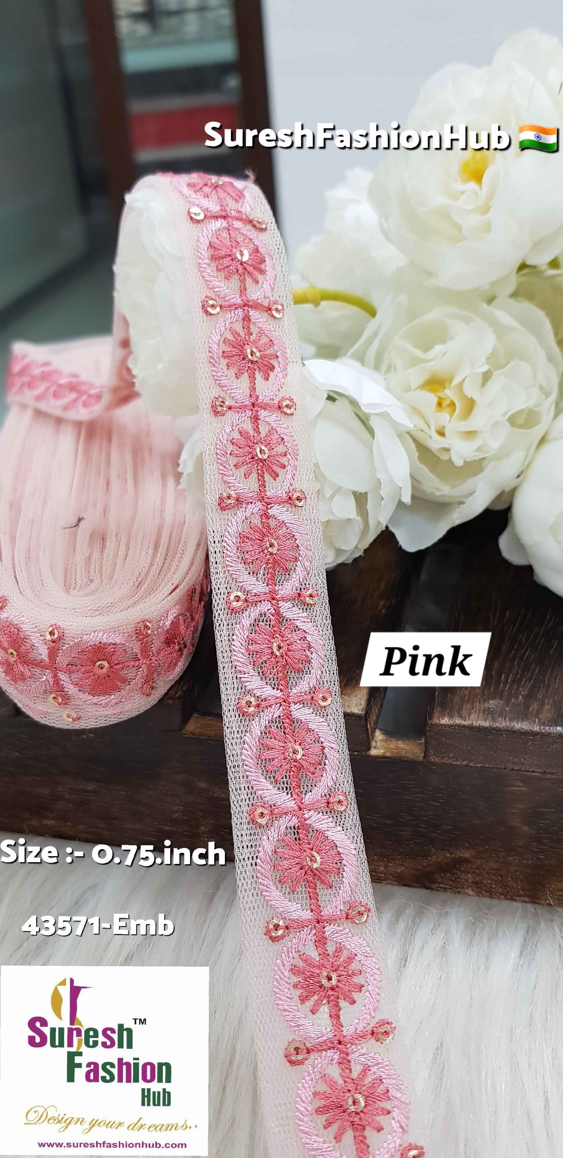 Pink Color Floral Circles Embroidery Lace