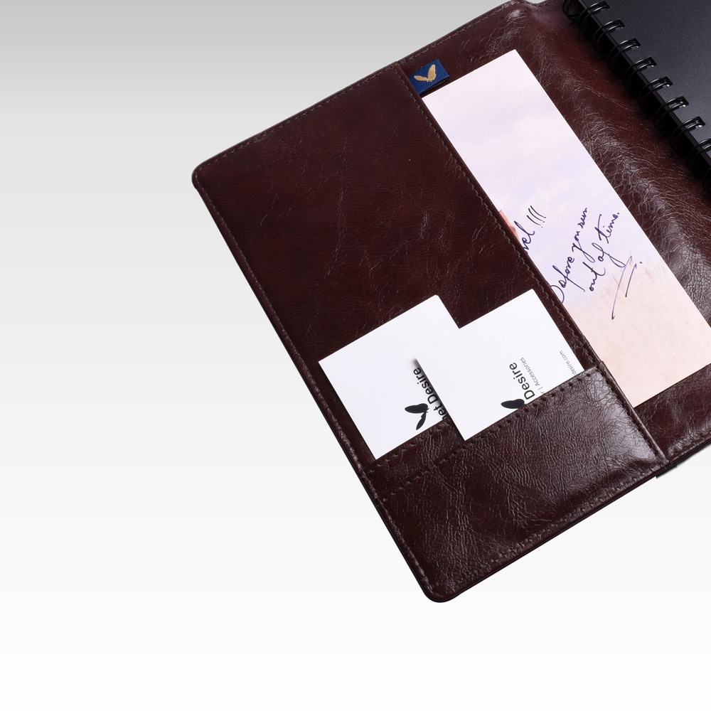 A5 Personal Organizer | Fits Any A5 Size Spiral Notebook | Magnetic Strap Closure | Two Small and One Large Inside Pocket | Mochino Series | Brown