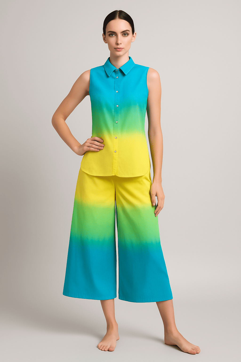 WOMEN'S  TIE AND DYED BEAUTIFUL MINI YELLOW BLUE CO-ORD SETS