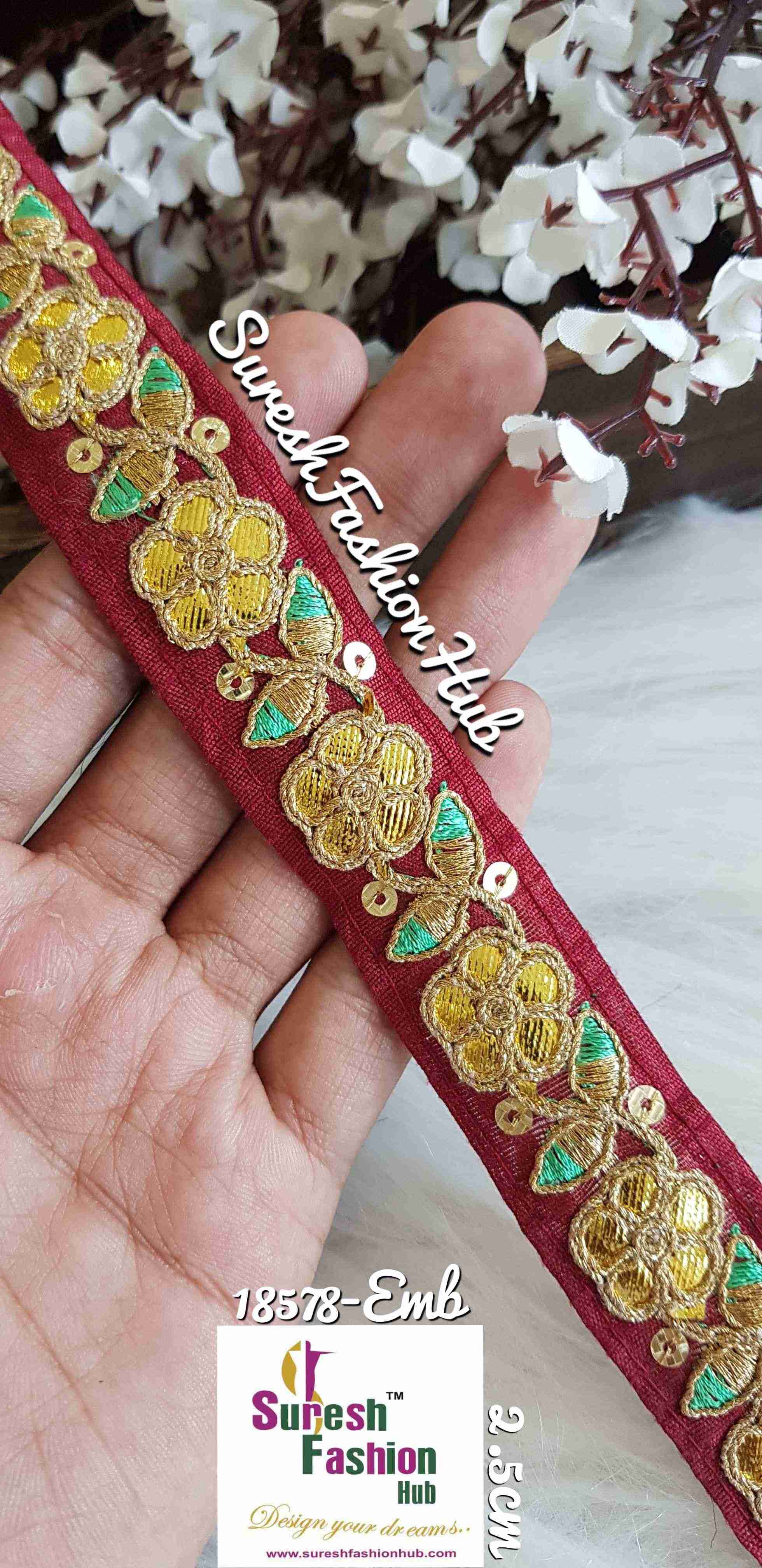 Designer Wine Floral Gota Patti Trim