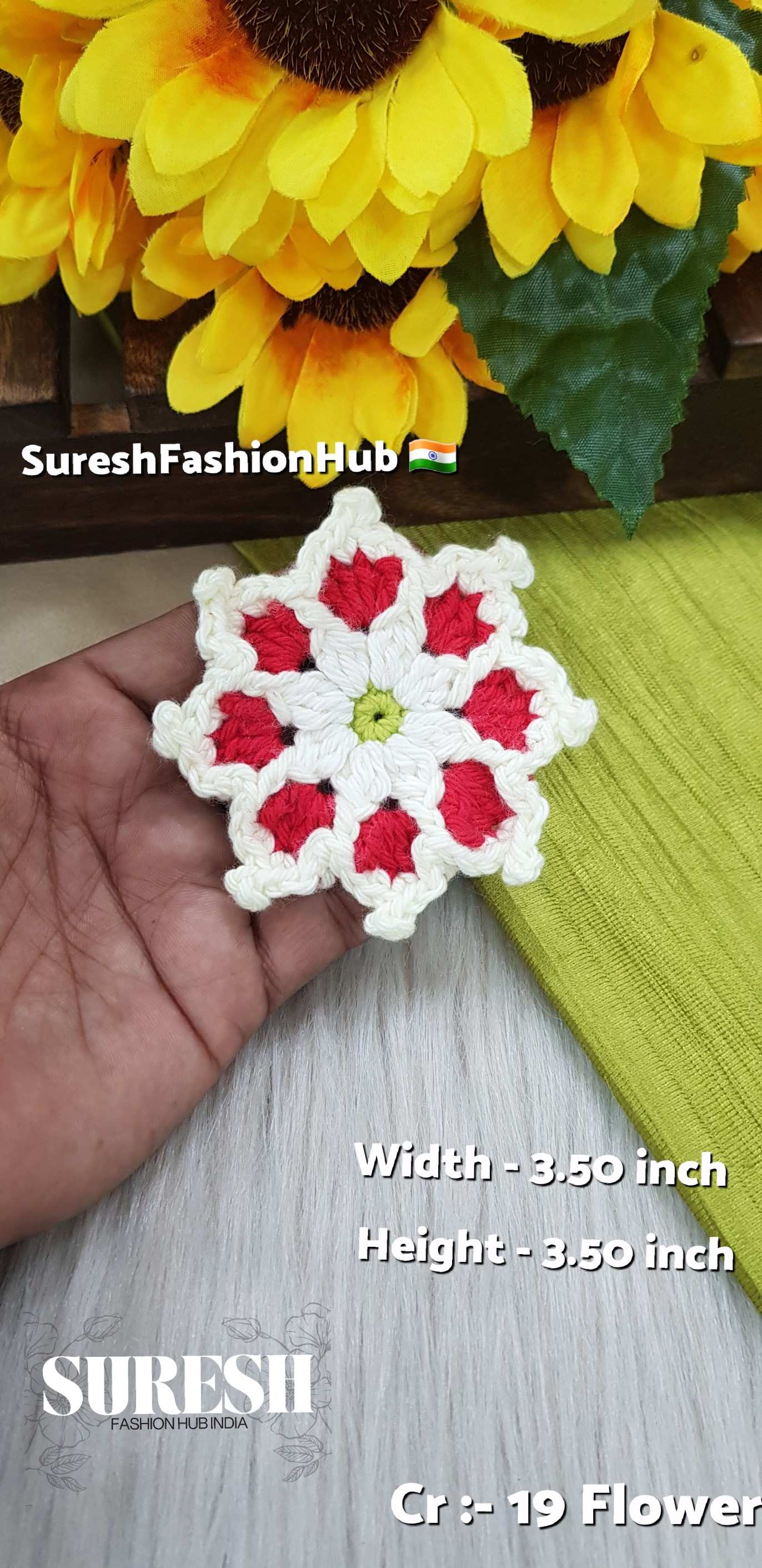 CR-19 Red & Off-White Crochet Flower Patch