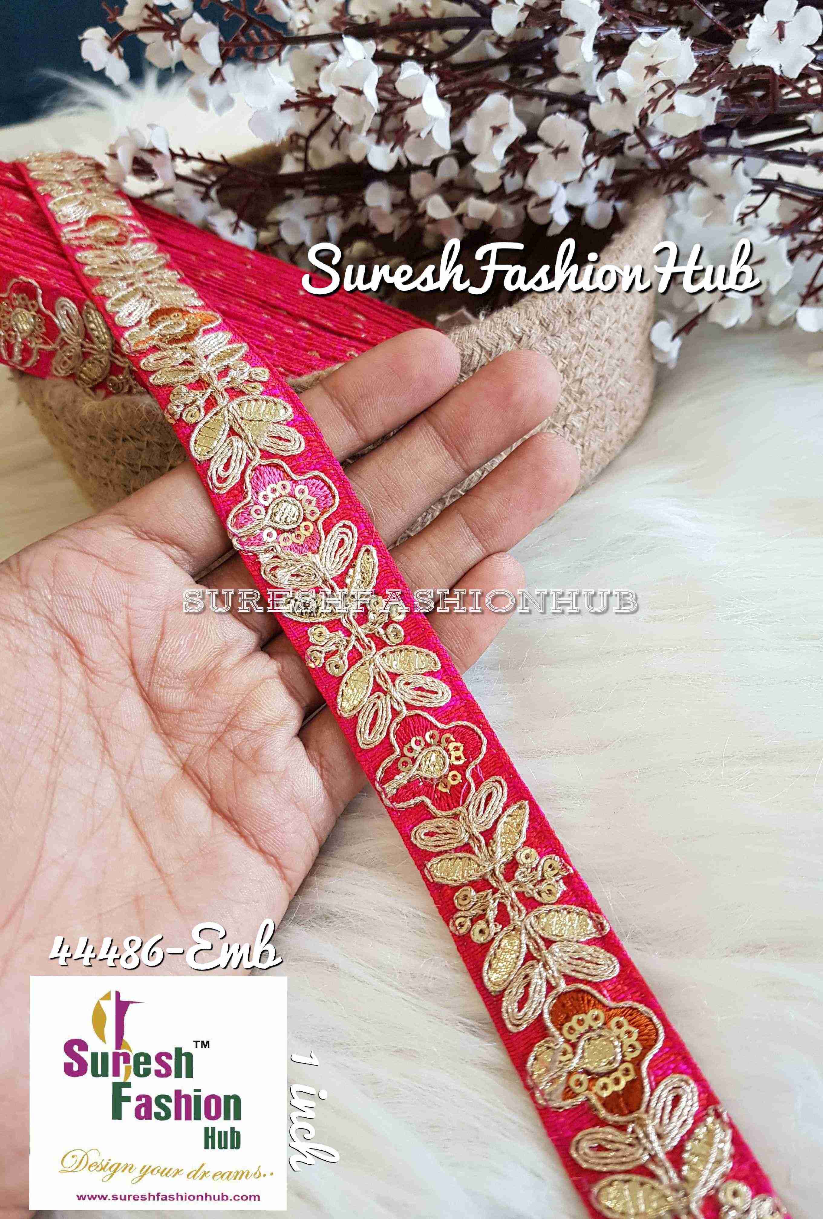 Rani color Leaves And Flowers Gota Patti Trim
