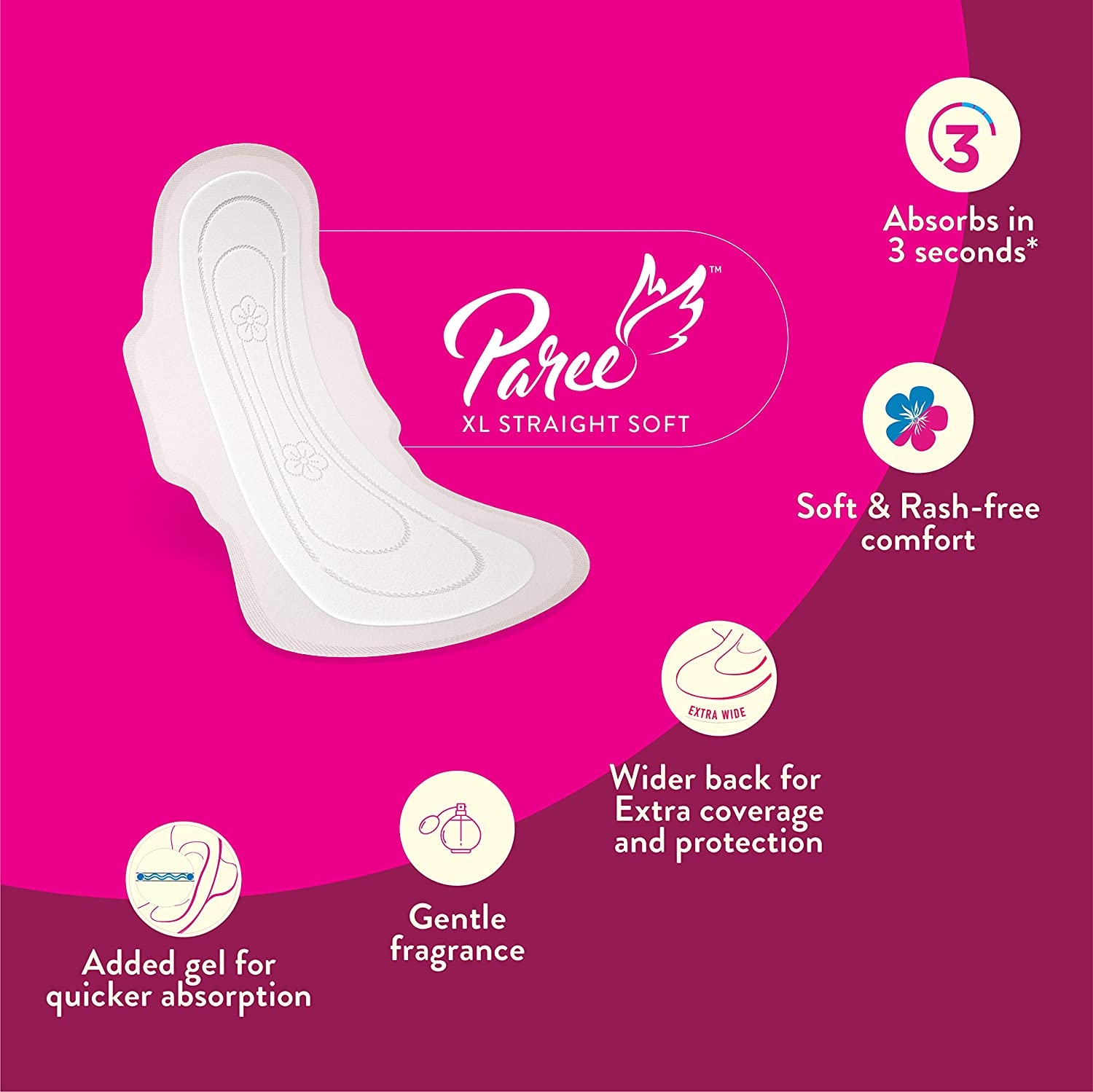 Paree | Paree Soft & Rash Free XL Sanitary Pads, With 3 Seconds Absorption For Heavy Flow - 20 Pads 2