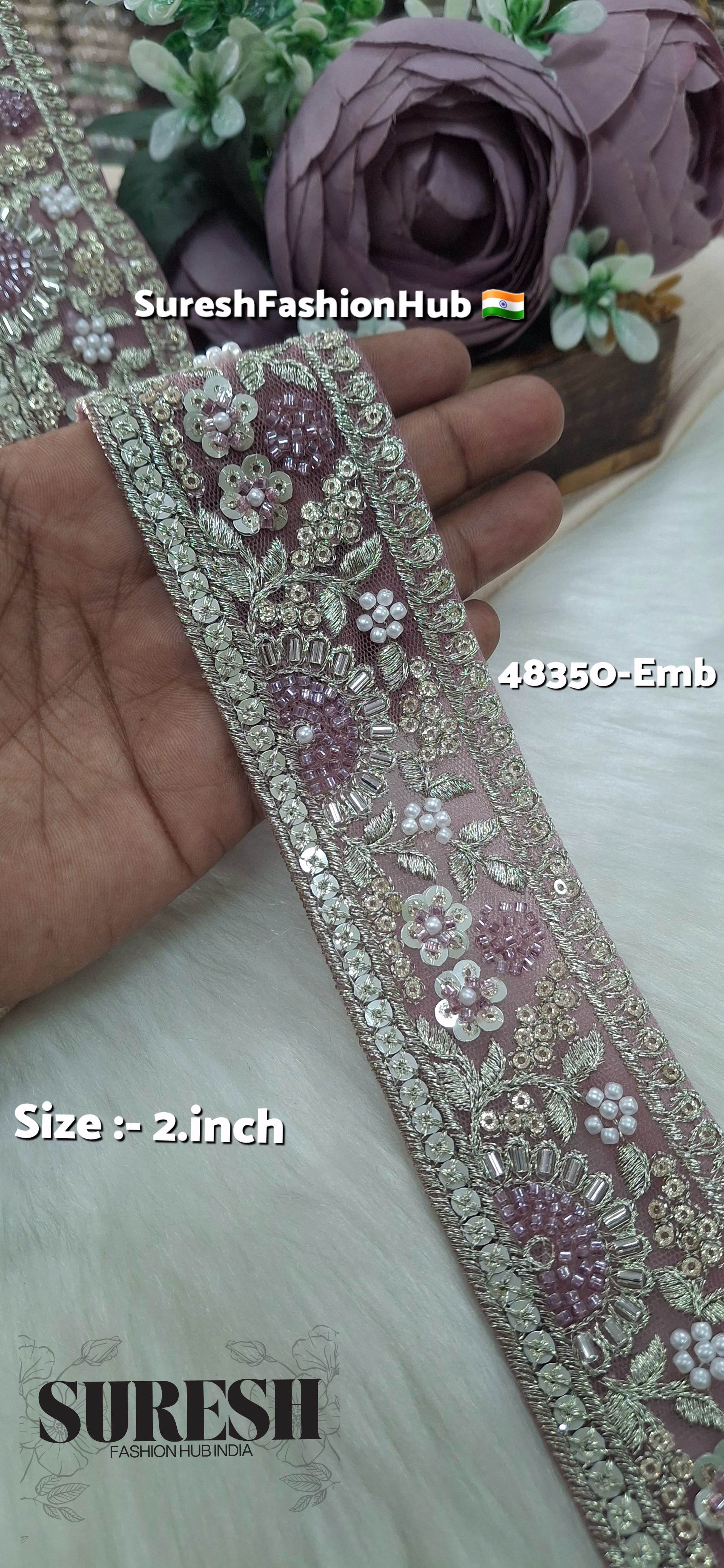 Magenta PearlGlow Floral Net Embroidered Lace