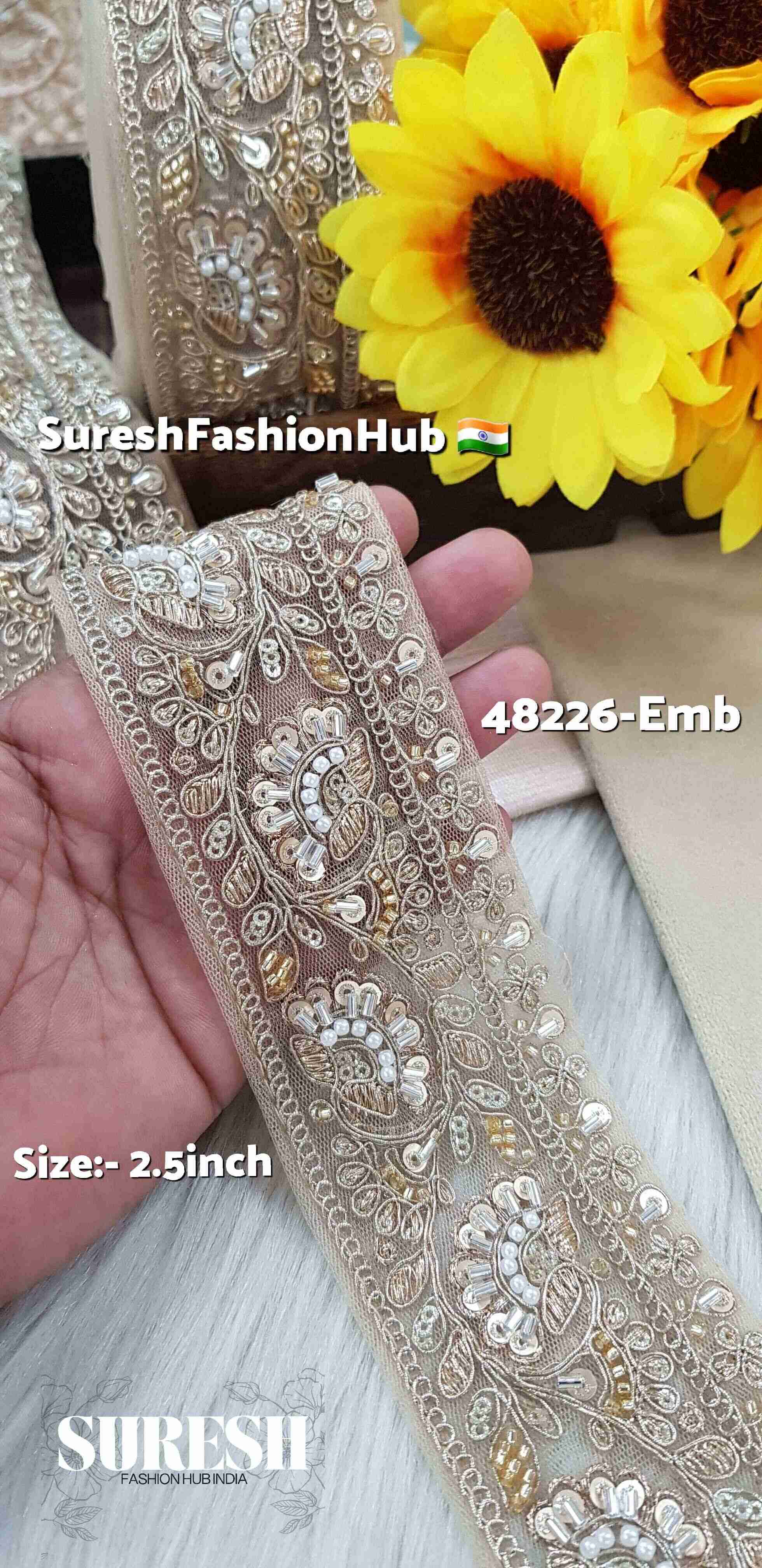 Embroidered Border Beige Net