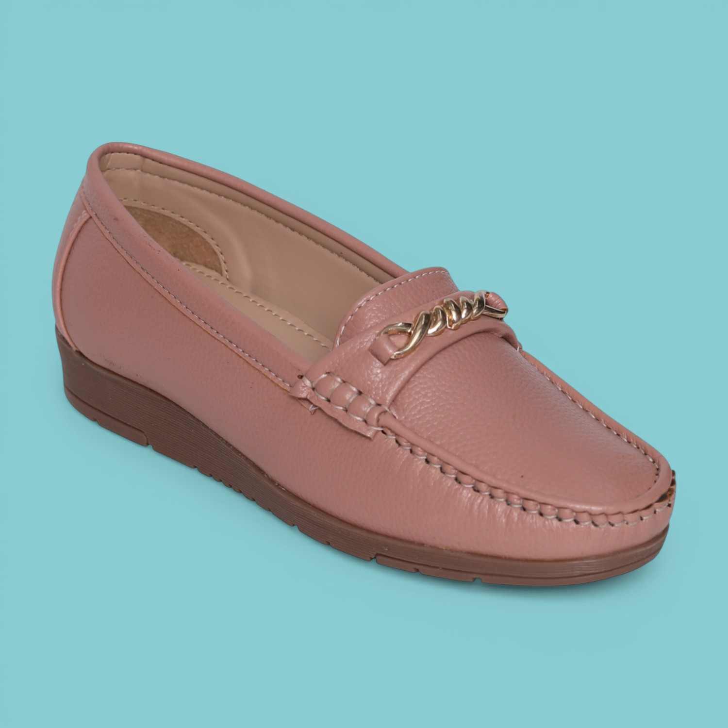 Greta Women’s Casual Chain-Detail Comfort Peach Loafers