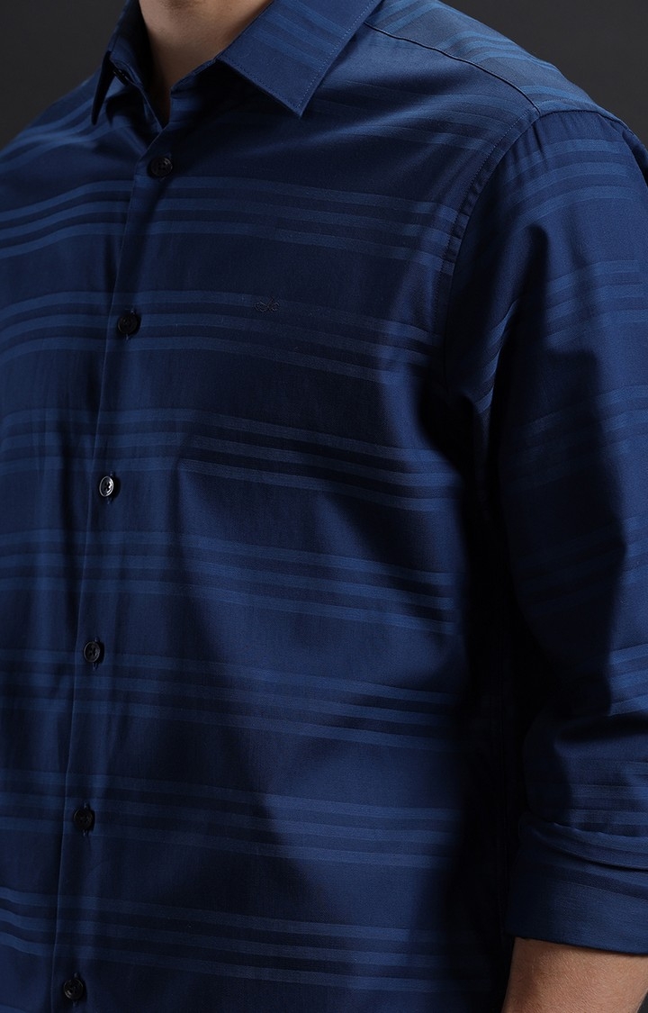 Men's Navy Cotton Striped Casual Shirt