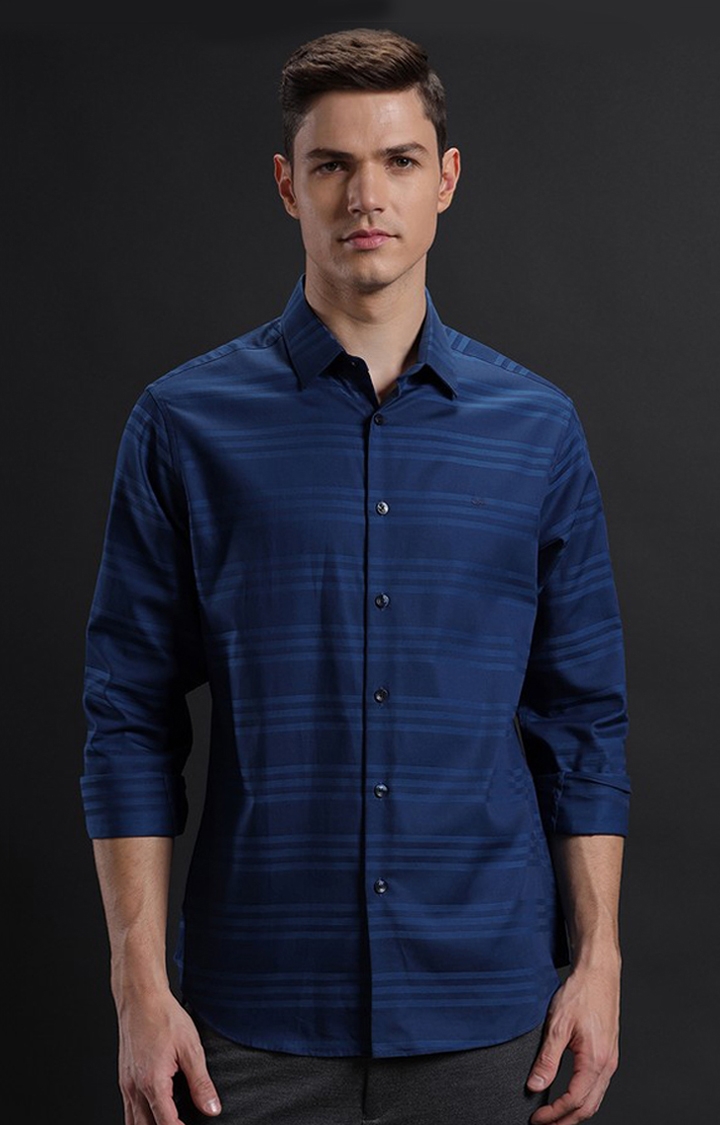 Aldeno | Men's Navy Cotton Striped Casual Shirt