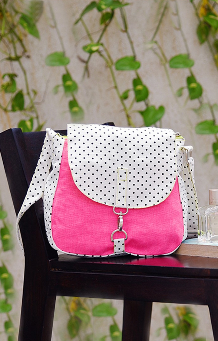 Vivinkaa | Vivinkaa Pink Canvas Contrast Polka Dot Sling Bags 8