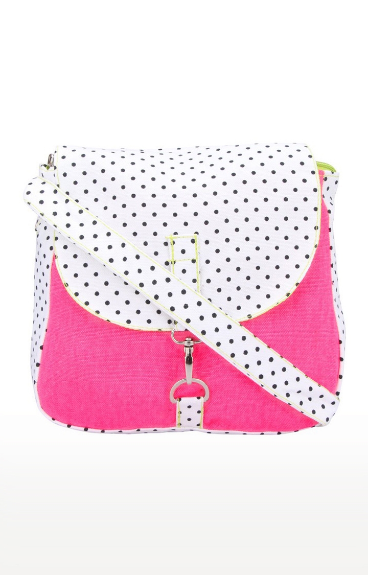 Vivinkaa | Vivinkaa Pink Canvas Contrast Polka Dot Sling Bags 0