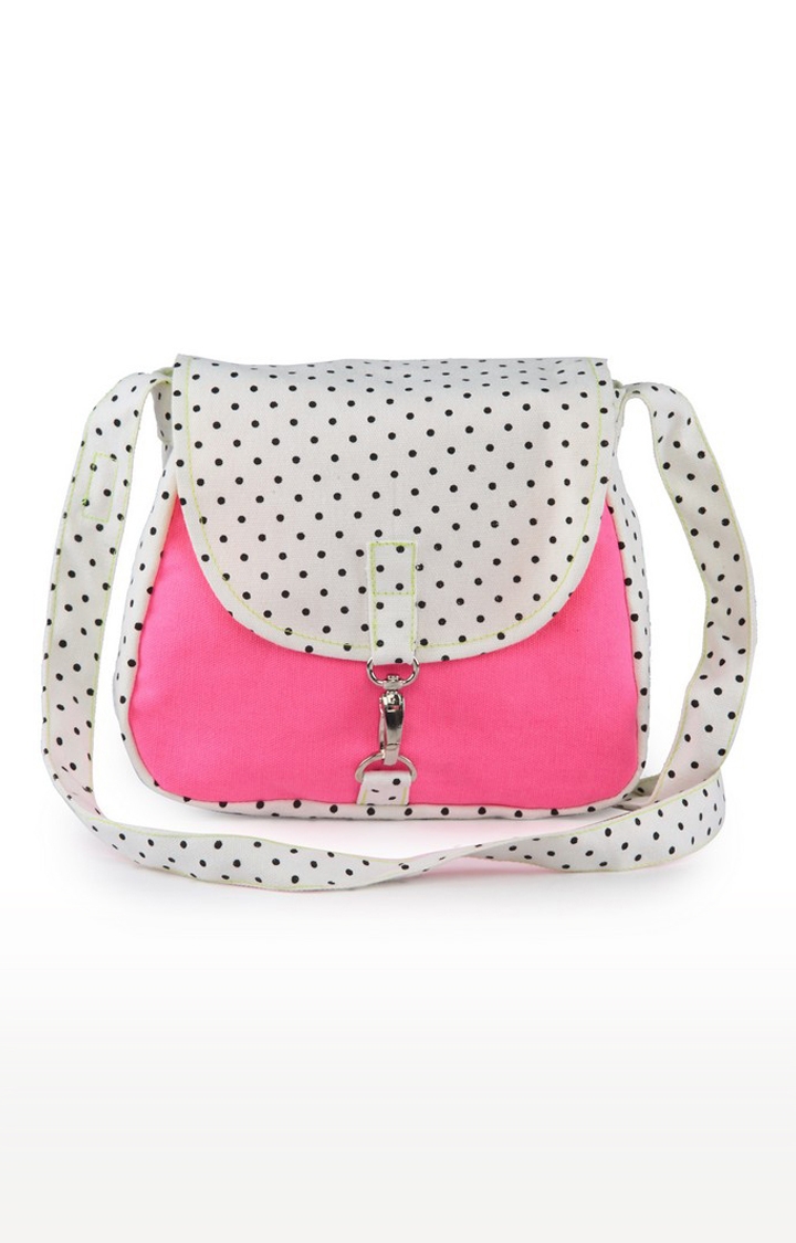 Vivinkaa | Vivinkaa Pink Canvas Contrast Polka Dot Sling Bags 4