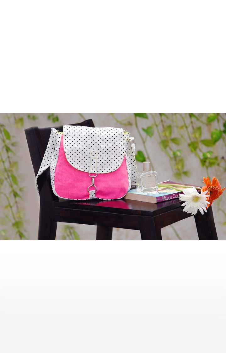 Vivinkaa | Vivinkaa Pink Canvas Contrast Polka Dot Sling Bags 9
