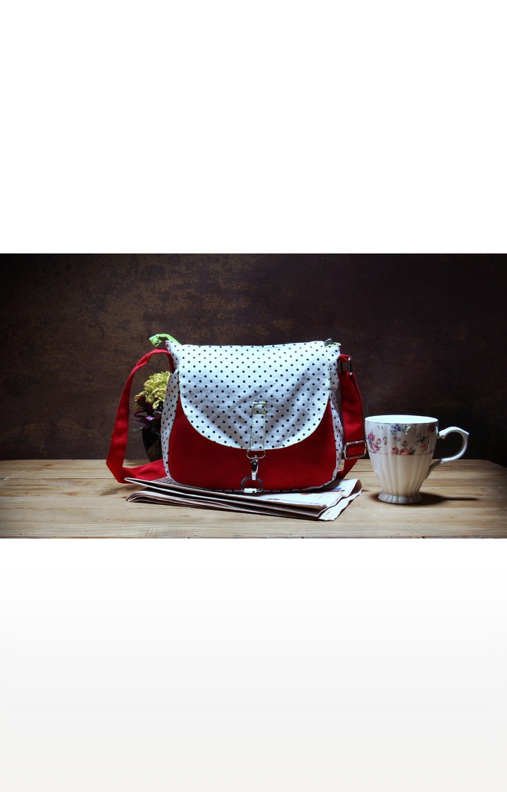 Vivinkaa | Vivinkaa Red Canvas Contrast Polka Dot Sling Bags 7