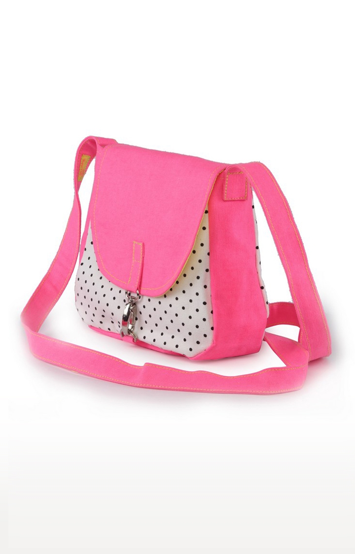 Vivinkaa | Vivinkaa Pink Canvas Polka Dot Sling Bags 3
