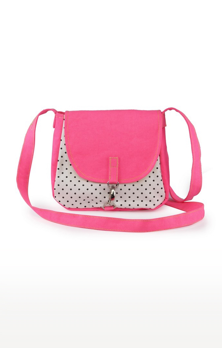Vivinkaa | Vivinkaa Pink Canvas Polka Dot Sling Bags 0