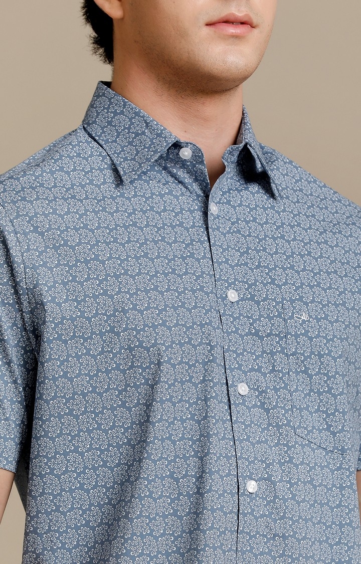Men's Grey Cotton Printed Casual Shirt