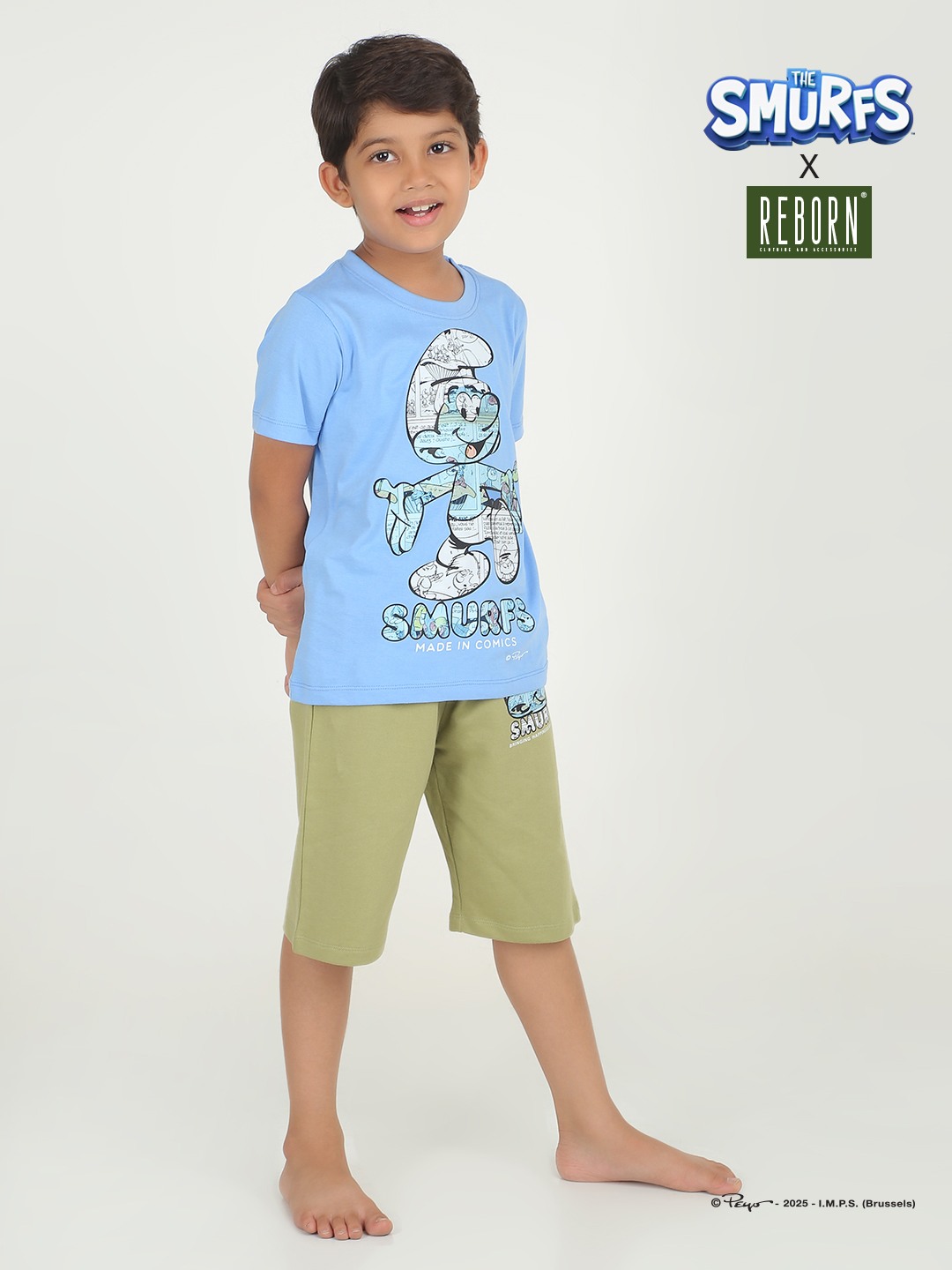 Boys 2 piece chest printed co-ord set- Blue & Sage
