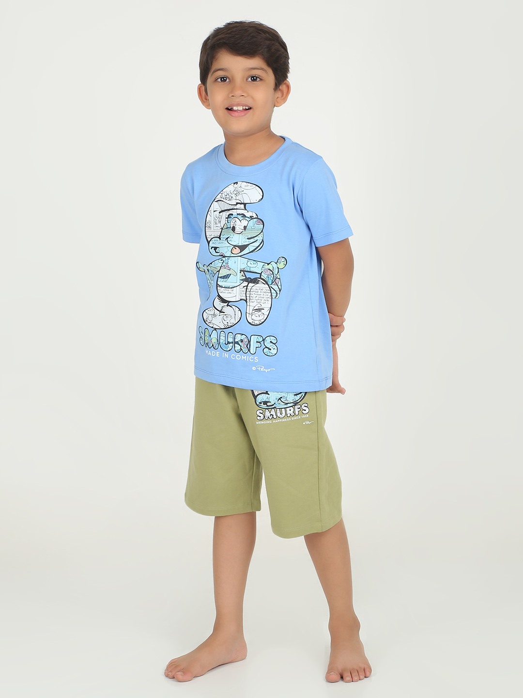 Boys 2 piece chest printed co-ord set- Blue & Sage