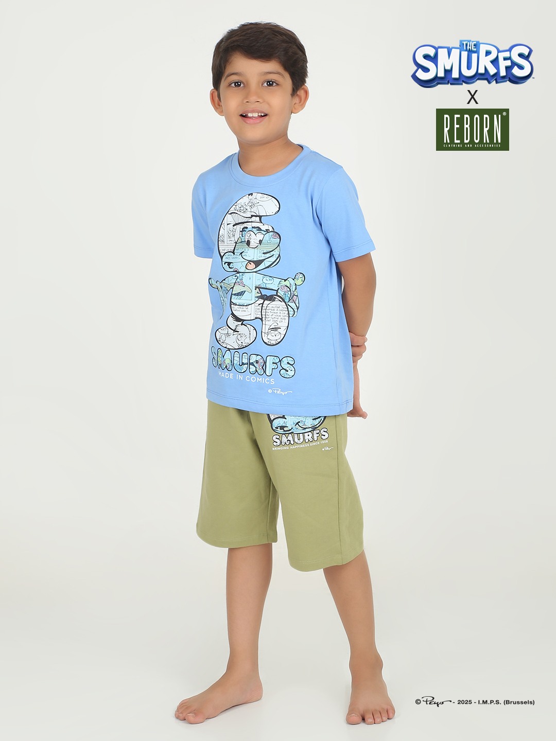 Boys 2 piece chest printed co-ord set- Blue & Sage
