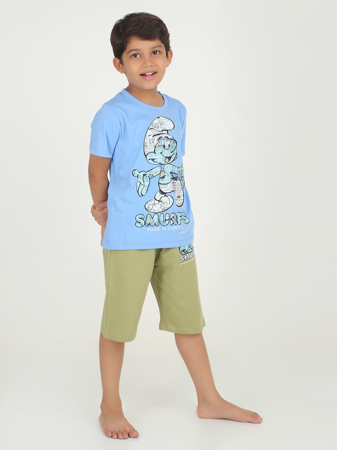 Boys 2 piece chest printed co-ord set- Blue & Sage