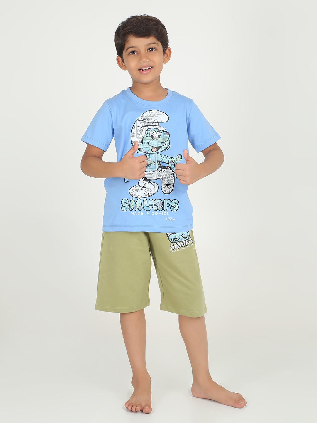 Boys 2 piece chest printed co-ord set- Blue & Sage