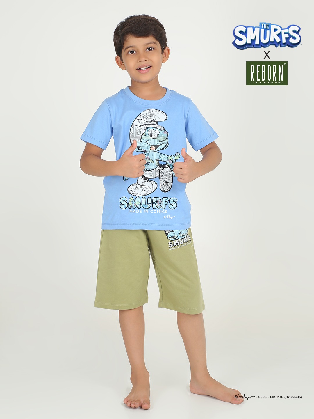 Boys 2 piece chest printed co-ord set- Blue & Sage