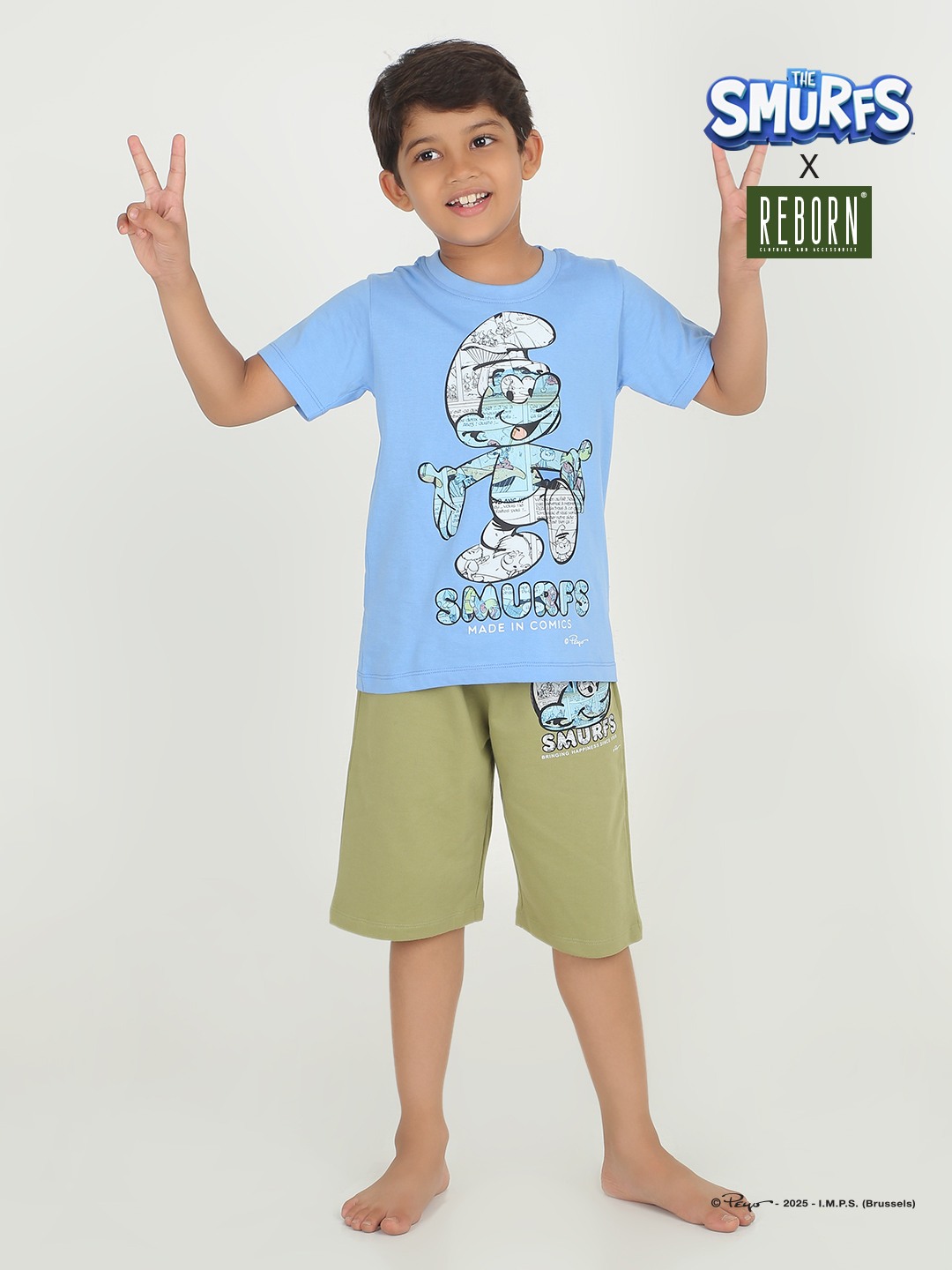 Boys 2 piece chest printed co-ord set- Blue & Sage