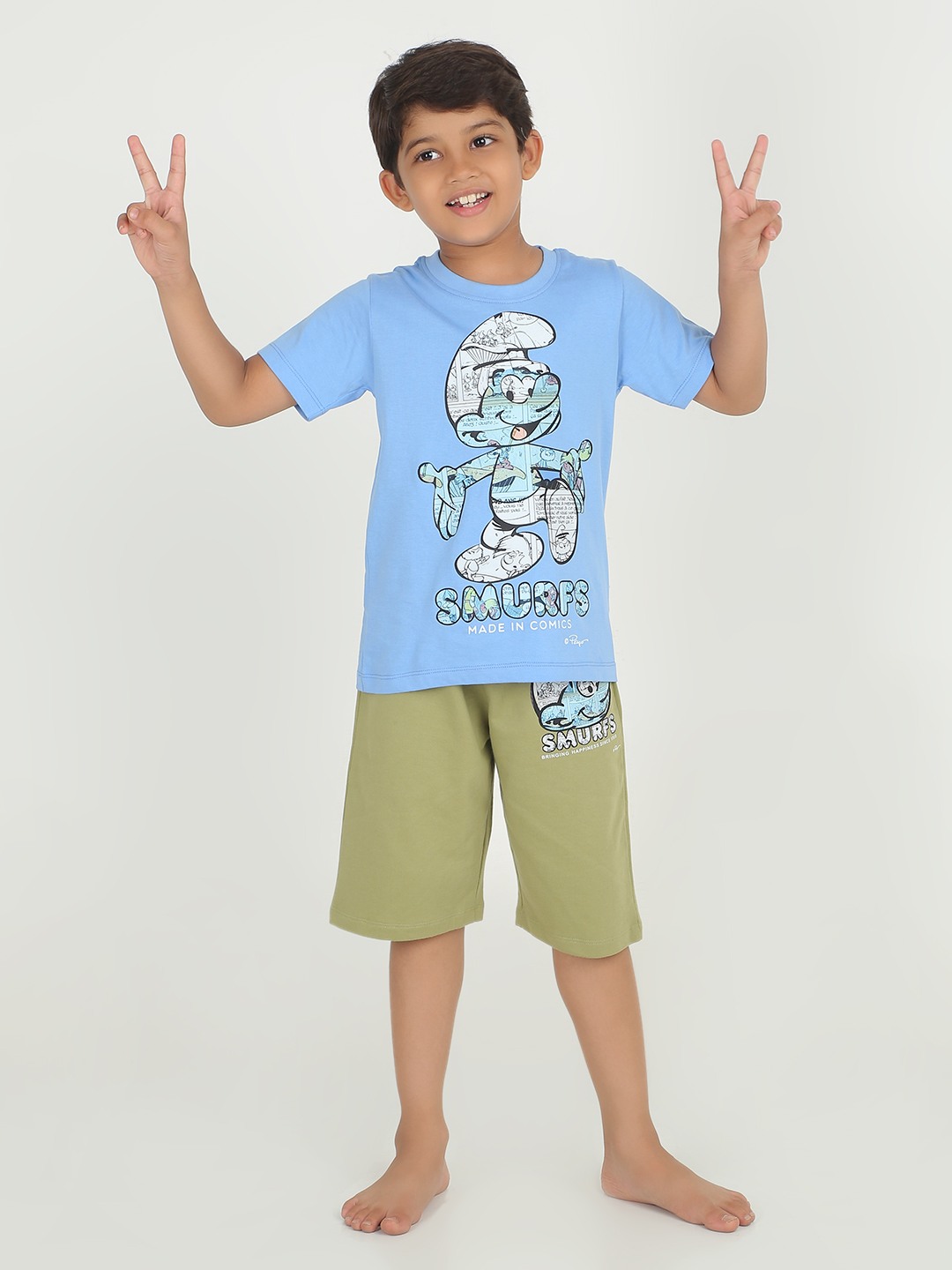 Boys 2 piece chest printed co-ord set- Blue & Sage