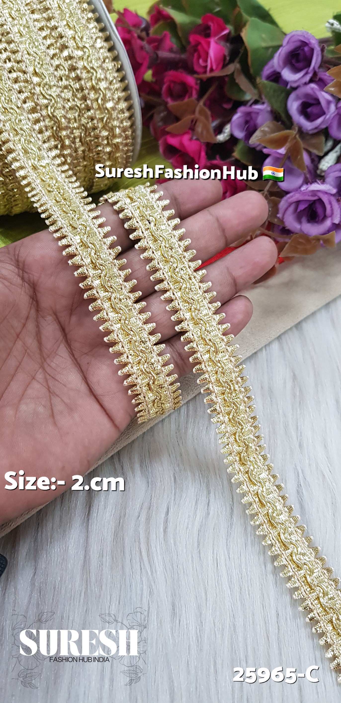 25965-C Flora Gold Two-Side Samosa Gota Jhalar Lace – 2 cm