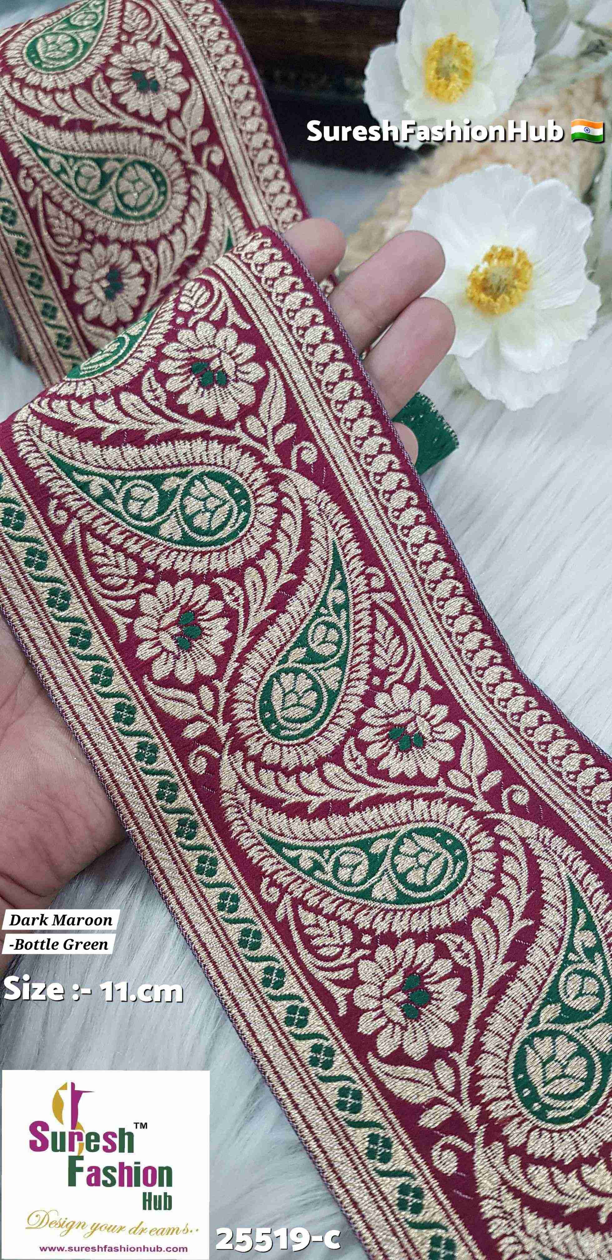 Dark Maroon-Bottle Green Keri Floral Banarasi Lace