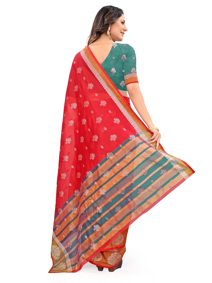 AWRIYA | AWRIYA Presents HEER red colour saree with woven work on blended_cotton fabric zari_woven designer banarasi-sarees with Blouse piece 4