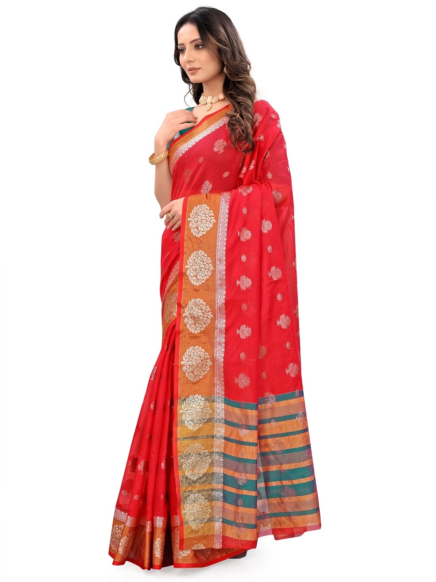 AWRIYA | AWRIYA Presents HEER red colour saree with woven work on blended_cotton fabric zari_woven designer banarasi-sarees with Blouse piece 2