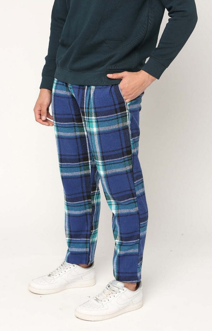 Hemsters | Men's  Blue Checked Trackpants 0