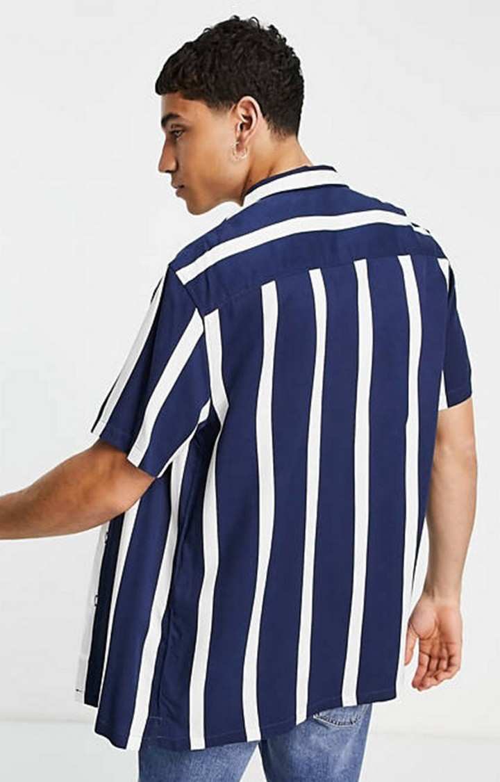 Men White and Purple Striped Casual Shirts