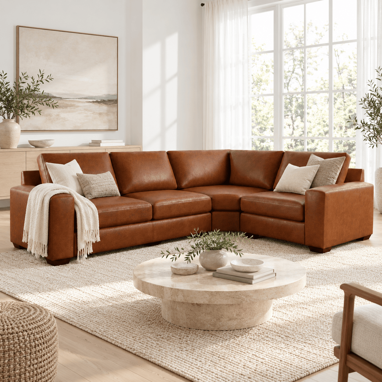Pottery Barn | Big Sur Square Arm Leather 3-Piece Sectional with Wedge