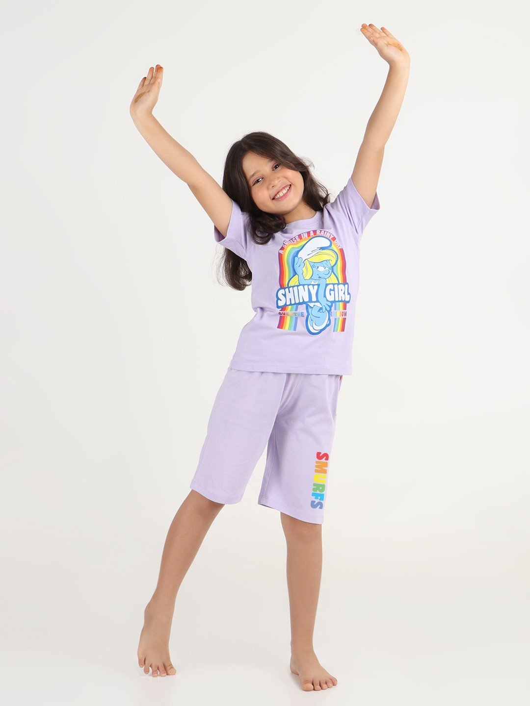 Girls 2 piece chest printed co-ord set- Lavender