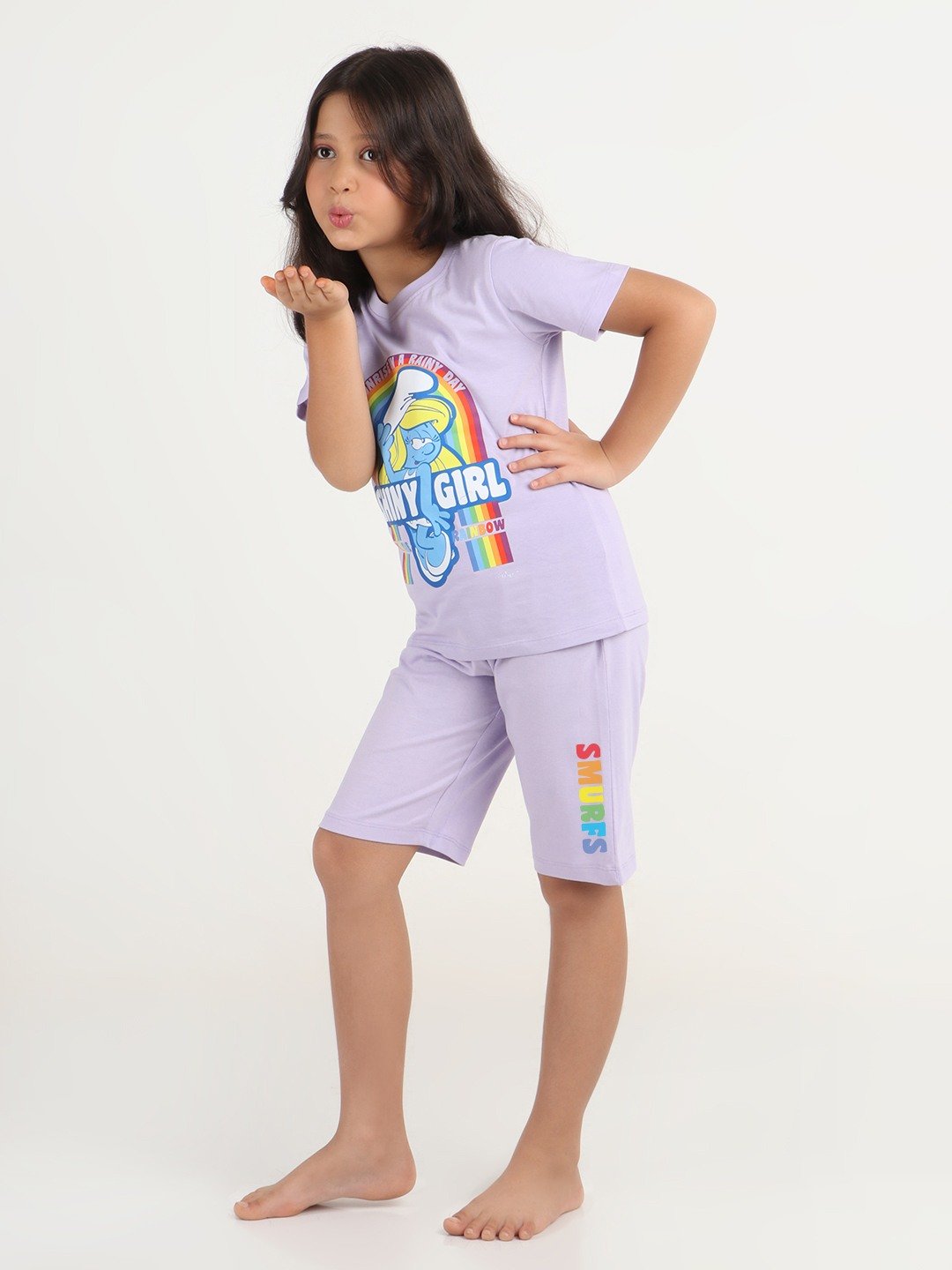 Girls 2 piece chest printed co-ord set- Lavender