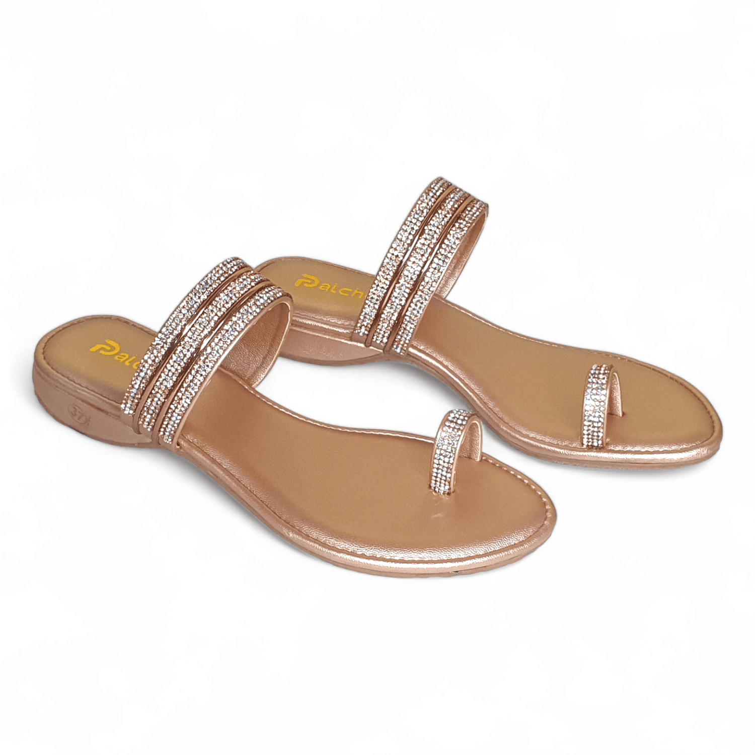 Elegant Gold Embellished One Toe Flats - Perfect Party & Casual Sandals | SawadiMart