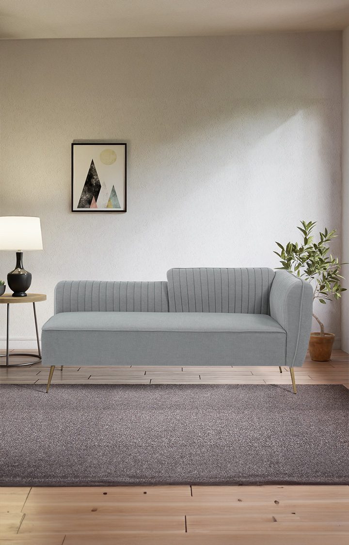 neudot Diva RHS Sofa Chaise Lounger with Golden Legs for Living Room|Bedroom|2 Person Sofa|Diwan|Premium Fabric | Solid Wood Frame|2 Seater (Colour : Misty Grey (DIY))